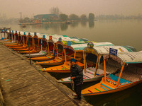 A man stands on the banks of Dal Lake amid fog in Srinagar, Jammu and Kashmir, on December 02, 2024. Weather experts warn of heavy snowfall...