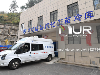 A vaccine delivery truck at a cold storage for smart vaccines delivers vaccines in Guiyang, China, on December 2, 2024. (