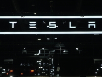 The Tesla logo displays at the Thailand International Motor Expo 2024 at the IMPACT exhibition center in Bangkok, Thailand, on November 30,...