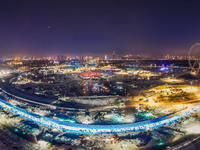 The construction site of the 26th Harbin Ice and Snow World is under construction in Harbin, China, on December 2, 2024. (