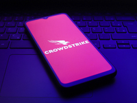 The CrowdStrike logo appears on the screen of a smartphone in Reno, United States, on December 2, 2024. (