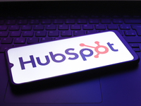 The HubSpot logo appears on the screen of a smartphone in Reno, United States, on December 2, 2024. (