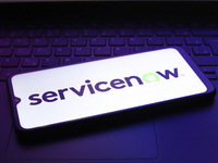 The ServiceNow logo appears on the screen of a smartphone in Reno, United States, on December 2, 2024. (