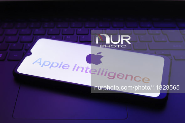 The Apple Intelligence logo appears on the screen of a smartphone in Reno, United States, on December 2, 2024. 