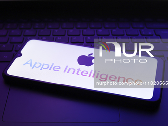 The Apple Intelligence logo appears on the screen of a smartphone in Reno, United States, on December 2, 2024. (