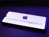 The Apple Intelligence logo appears on the screen of a smartphone in Reno, United States, on December 2, 2024. (