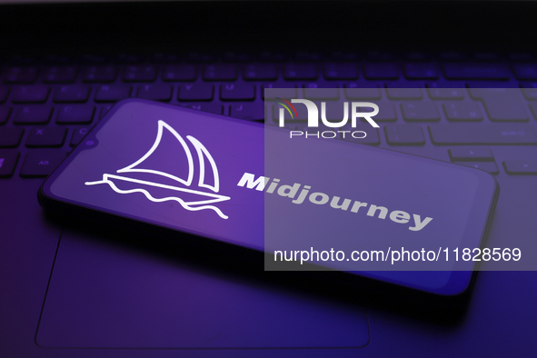 The Midjourney logo appears on the screen of a smartphone in Reno, United States, on December 2, 2024. 