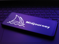 The Midjourney logo appears on the screen of a smartphone in Reno, United States, on December 2, 2024. (