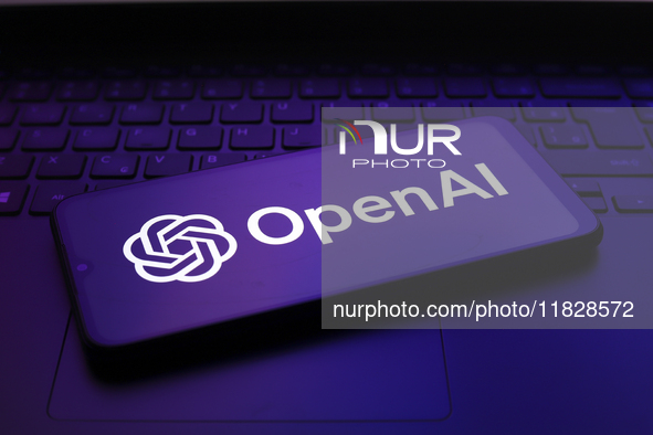 The OpenAI logo appears on the screen of a smartphone in Reno, United States, on December 2, 2024. 