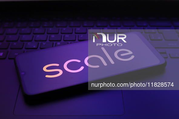 The Scale AI logo appears on the screen of a smartphone in Reno, United States, on December 2, 2024. 