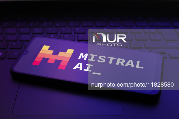 The Mistral AI logo appears on the screen of a smartphone in Reno, United States, on December 2, 2024. 