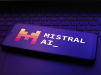 The Mistral AI logo appears on the screen of a smartphone in Reno, United States, on December 2, 2024. (