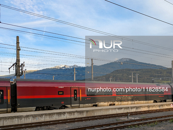 A Railjet train is at Innsbruck main station in Austria on September 22, 2024. 