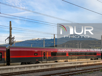 A Railjet train is at Innsbruck main station in Austria on September 22, 2024. (