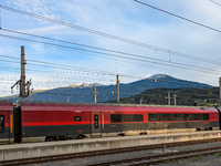 A Railjet train is at Innsbruck main station in Austria on September 22, 2024. (