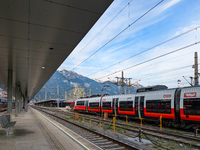 The platform is at Innsbruck main station in Austria on September 22, 2024. (