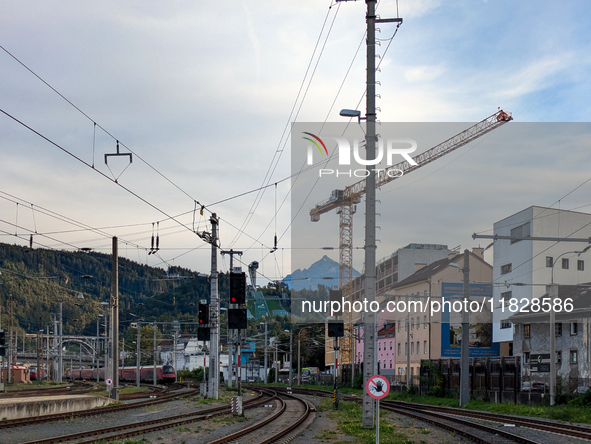 A train arrives at Innsbruck main station in Innsbruck, Austria, on September 22, 2024 