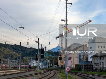 A train arrives at Innsbruck main station in Innsbruck, Austria, on September 22, 2024 (