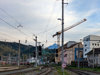 A train arrives at Innsbruck main station in Innsbruck, Austria, on September 22, 2024 (