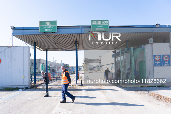 Trasnova workers protest on Monday in front of the gates of the Stellantis plant in Pomigliano D'Arco, Italy, on december 02, 2024. Workers...