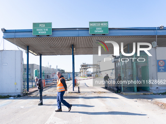 Trasnova workers protest on Monday in front of the gates of the Stellantis plant in Pomigliano D'Arco, Italy, on december 02, 2024. Workers...