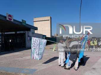 Trasnova workers protest on Monday in front of the gates of the Stellantis plant in Pomigliano D'Arco, Italy, on december 02, 2024. Workers...