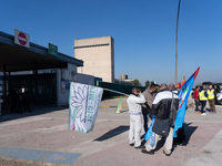 Trasnova workers protest on Monday in front of the gates of the Stellantis plant in Pomigliano D'Arco, Italy, on december 02, 2024. Workers...