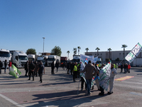 Trasnova workers protest on Monday in front of the gates of the Stellantis plant in Pomigliano D'Arco, Italy, on december 02, 2024. Workers...