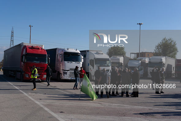 Trasnova workers protest on Monday in front of the gates of the Stellantis plant in Pomigliano D'Arco, Italy, on december 02, 2024. Workers...