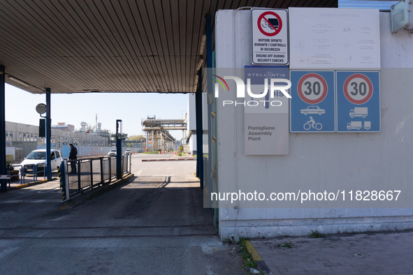 Trasnova workers protest on Monday in front of the gates of the Stellantis plant in Pomigliano D'Arco, Italy, on december 02, 2024. Workers...