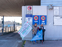 Trasnova workers protest on Monday in front of the gates of the Stellantis plant in Pomigliano D'Arco, Italy, on december 02, 2024. Workers...