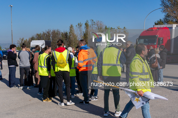 Trasnova workers protest on Monday in front of the gates of the Stellantis plant in Pomigliano D'Arco, Italy, on december 02, 2024. Workers...