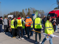 Trasnova workers protest on Monday in front of the gates of the Stellantis plant in Pomigliano D'Arco, Italy, on december 02, 2024. Workers...