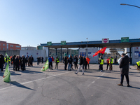 Trasnova workers protest on Monday in front of the gates of the Stellantis plant in Pomigliano D'Arco, Italy, on december 02, 2024. Workers...