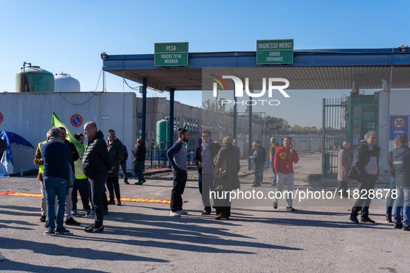 Trasnova workers protest on Monday in front of the gates of the Stellantis plant in Pomigliano D'Arco, Italy, on december 02, 2024. Workers...