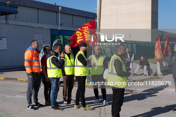 Trasnova workers protest on Monday in front of the gates of the Stellantis plant in Pomigliano D'Arco, Italy, on december 02, 2024. Workers...