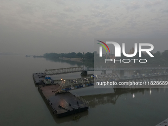 The Ganga River is on a foggy morning amid rising air pollution levels in Kolkata, India, on December 02, 2024. (