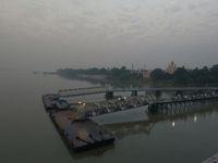 The Ganga River is on a foggy morning amid rising air pollution levels in Kolkata, India, on December 02, 2024. (