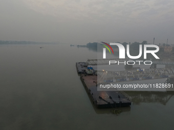 The Ganga River is on a foggy morning amid rising air pollution levels in Kolkata, India, on December 02, 2024. (