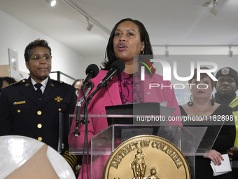 Mayor Muriel Bowser speaks about shopping in local businesses during the holidays in Washington DC, USA, on December 2, 2024, at the store M...