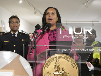 Mayor Muriel Bowser speaks about shopping in local businesses during the holidays in Washington DC, USA, on December 2, 2024, at the store M...