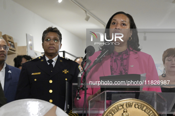 Mayor Muriel Bowser speaks about shopping in local businesses during the holidays in Washington DC, USA, on December 2, 2024, at the store M...