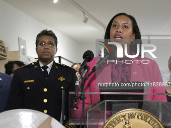 Mayor Muriel Bowser speaks about shopping in local businesses during the holidays in Washington DC, USA, on December 2, 2024, at the store M...