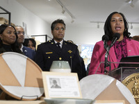 Mayor Muriel Bowser speaks about shopping in local businesses during the holidays in Washington DC, USA, on December 2, 2024, at the store M...