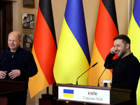 In Kyiv, Ukraine, on December 2, 2024, President of Ukraine Volodymyr Zelenskyy and Federal Chancellor of Germany Olaf Scholz hold a joint b...