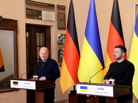 In Kyiv, Ukraine, on December 2, 2024, President of Ukraine Volodymyr Zelenskyy and Federal Chancellor of Germany Olaf Scholz hold a joint b...