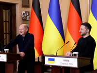 In Kyiv, Ukraine, on December 2, 2024, President of Ukraine Volodymyr Zelenskyy and Federal Chancellor of Germany Olaf Scholz hold a joint b...