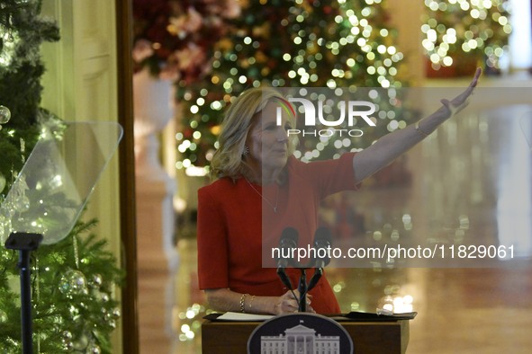 The First Lady Jill Biden delivers remarks to offer her holiday message to the nation and thanks the volunteers from across the country who...