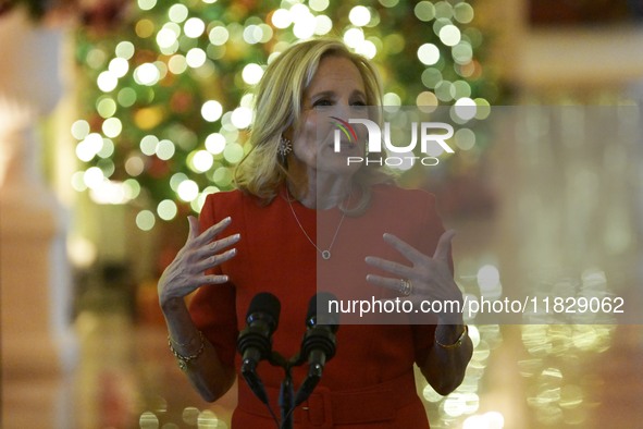 The First Lady Jill Biden delivers remarks to offer her holiday message to the nation and thanks the volunteers from across the country who...