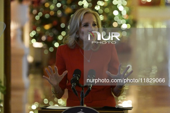 The First Lady Jill Biden delivers remarks to offer her holiday message to the nation and thanks the volunteers from across the country who...